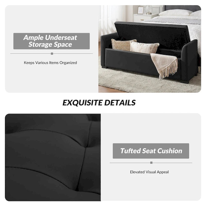 57.75" Wide Tufted Storage Bench with Flared Arms
