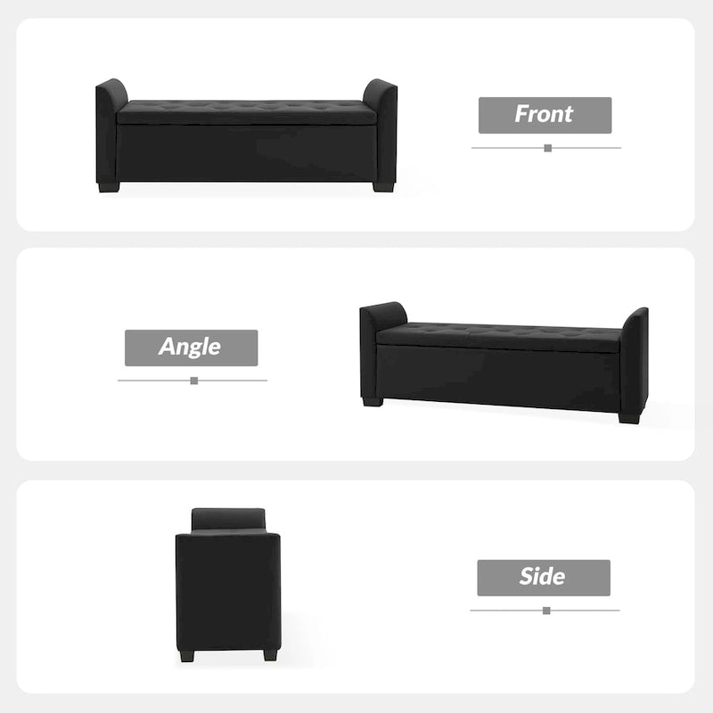 57.75" Wide Tufted Storage Bench with Flared Arms