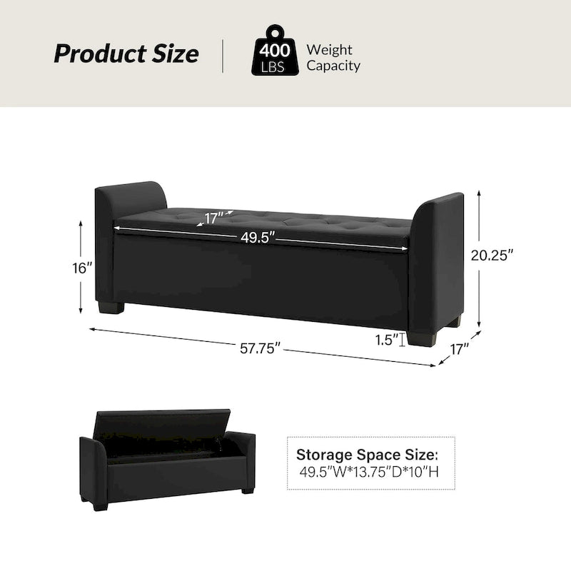 57.75" Wide Tufted Storage Bench with Flared Arms