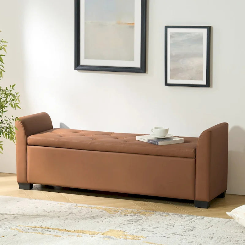 57.75" Wide Tufted Storage Bench with Flared Arms