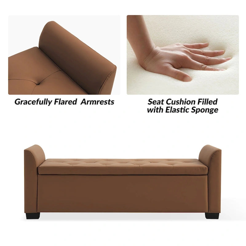 57.75" Wide Tufted Storage Bench with Flared Arms