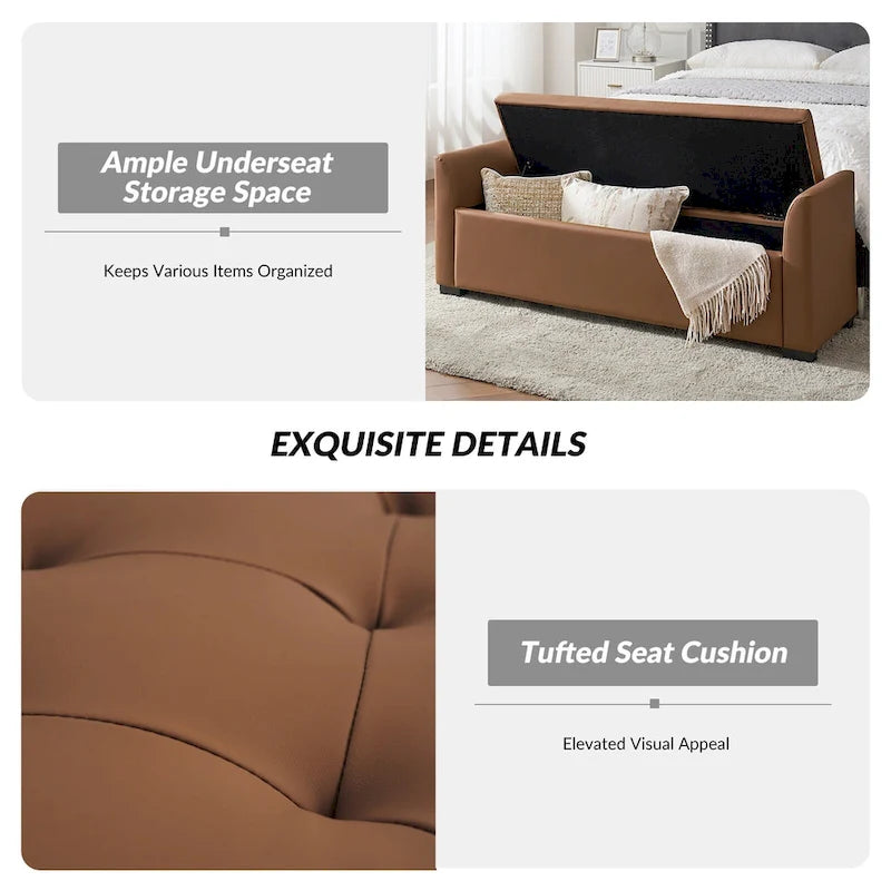 57.75" Wide Tufted Storage Bench with Flared Arms