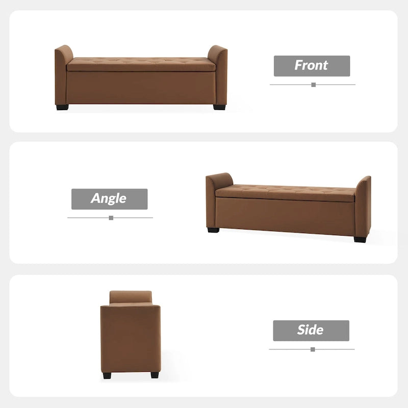 57.75" Wide Tufted Storage Bench with Flared Arms