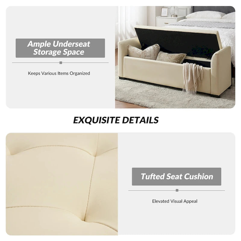 57.75" Wide Tufted Storage Bench with Flared Arms