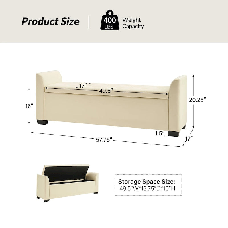 57.75" Wide Tufted Storage Bench with Flared Arms