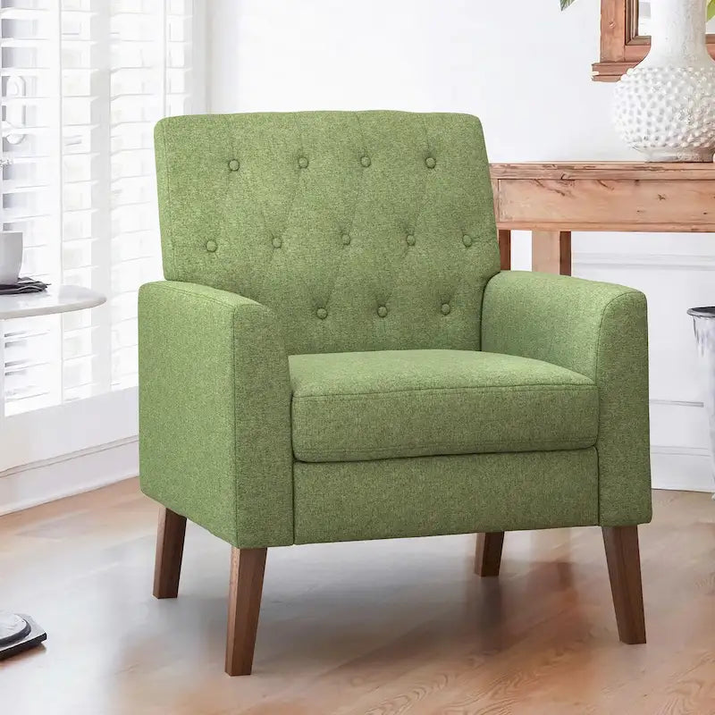 Mid-Century Modern Upholstered Linen Button Tufted Accent Chair