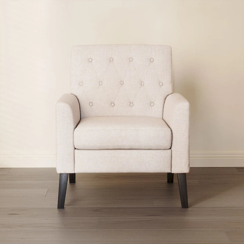 Mid-Century Modern Upholstered Linen Button Tufted Accent Chair