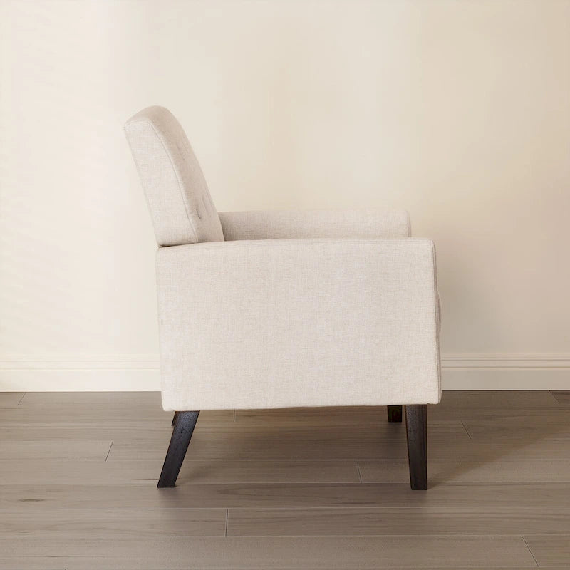 Mid-Century Modern Upholstered Linen Button Tufted Accent Chair