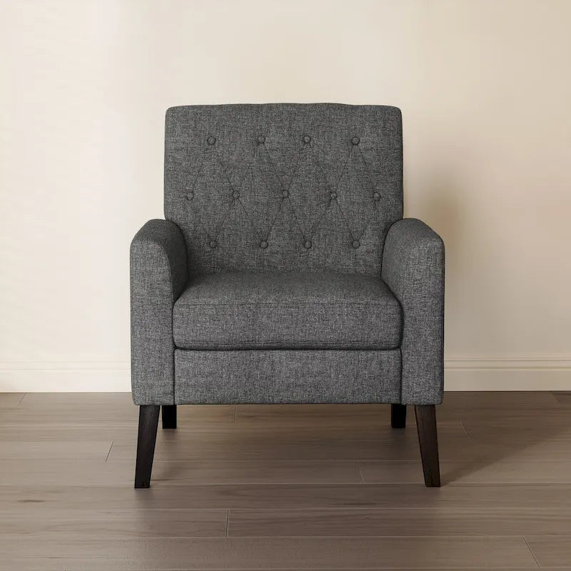 Mid-Century Modern Upholstered Linen Button Tufted Accent Chair