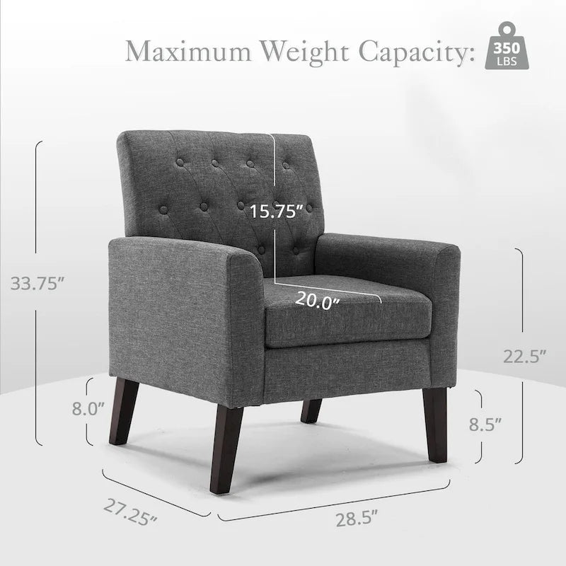Mid-Century Modern Upholstered Linen Button Tufted Accent Chair