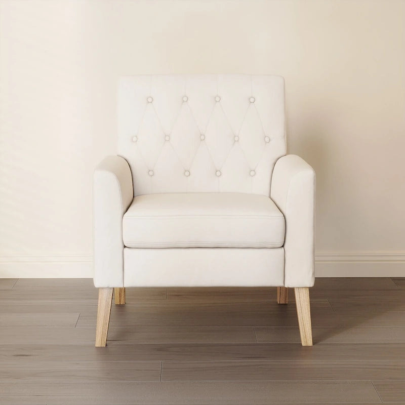 Mid-Century Modern Upholstered Linen Button Tufted Accent Chair