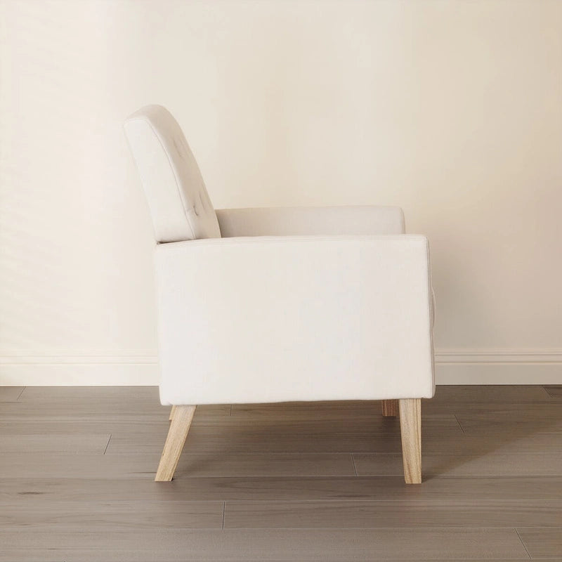 Mid-Century Modern Upholstered Linen Button Tufted Accent Chair