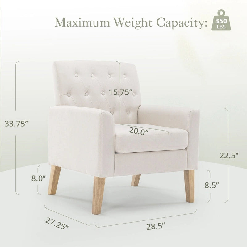 Mid-Century Modern Upholstered Linen Button Tufted Accent Chair