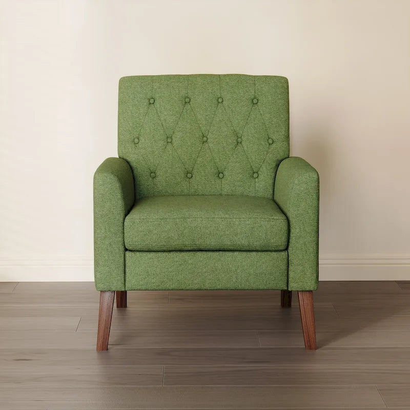 Mid-Century Modern Upholstered Linen Button Tufted Accent Chair