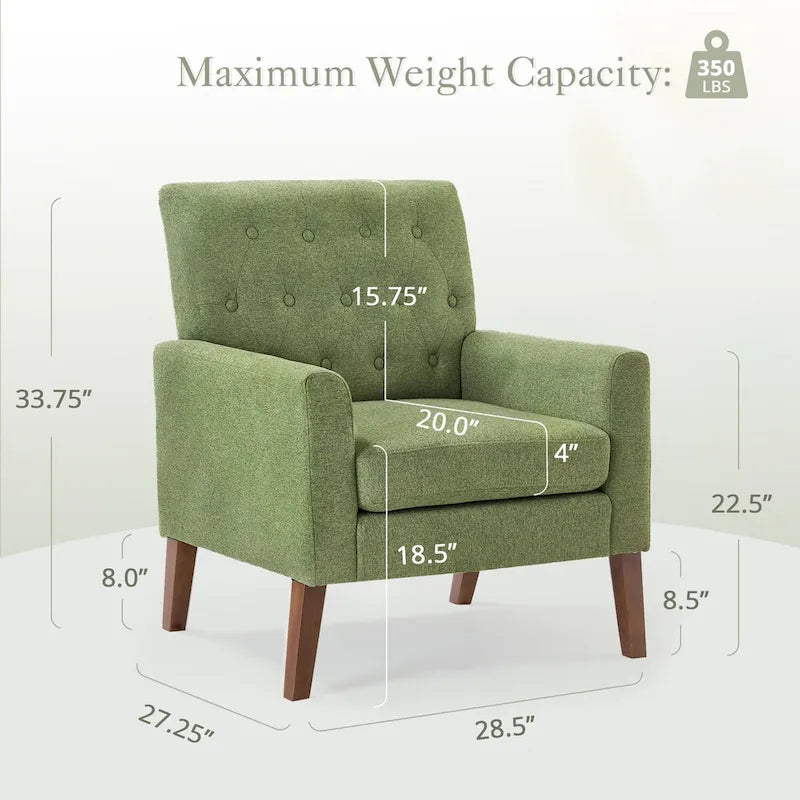 Mid-Century Modern Upholstered Linen Button Tufted Accent Chair