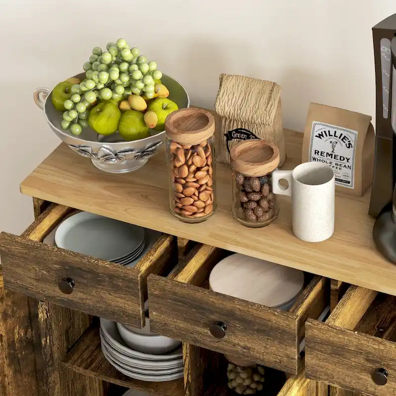 Aparador com tampo em madeira maciça, armário de arrumação de cozinha moderno, armário para bar de café com 3 gavetas