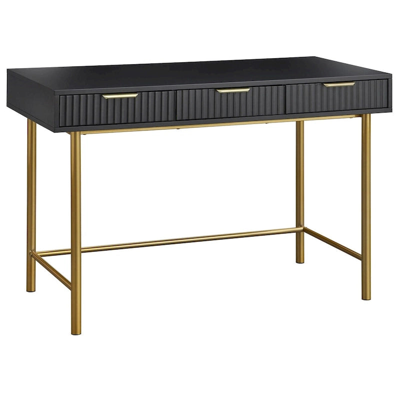 Channeled Drawer Desk with Gold Metal Legs
