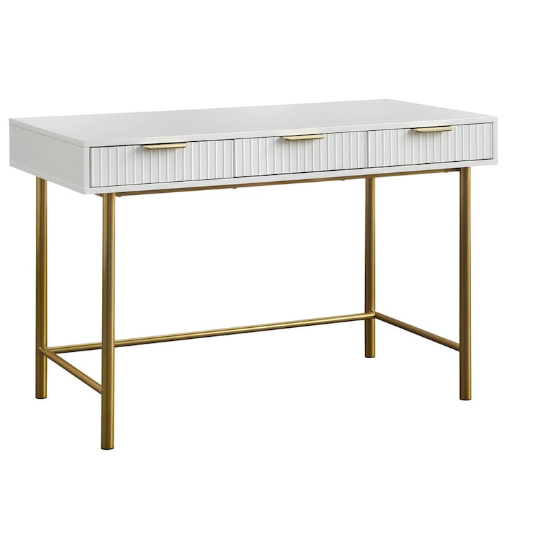 Channeled Drawer Desk with Gold Metal Legs
