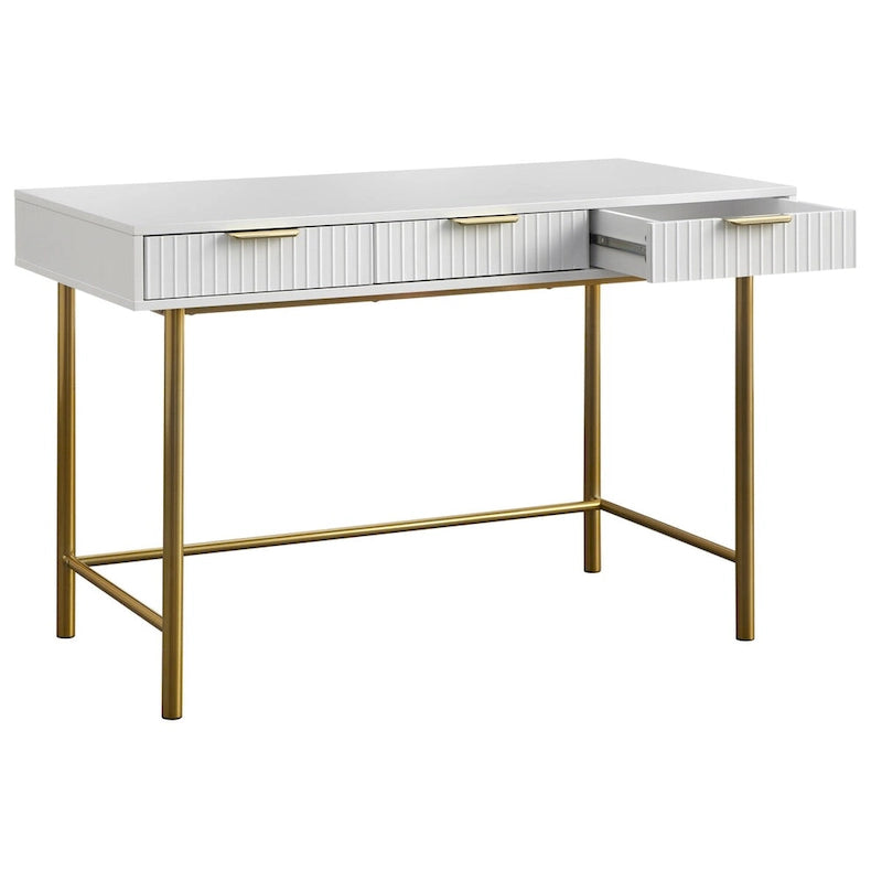 Channeled Drawer Desk with Gold Metal Legs