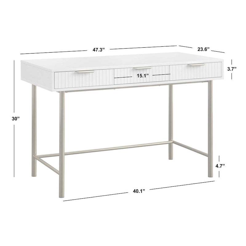 Channeled Drawer Desk with Gold Metal Legs