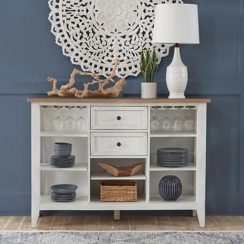 White Server with Stemware Storage