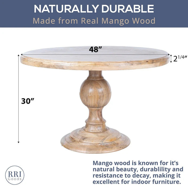 48" Round Dining Table with Pedestal Base, Antique Mango Wood