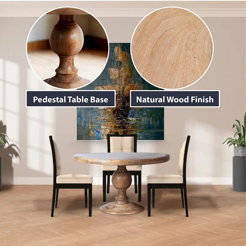 48" Round Dining Table with Pedestal Base, Antique Mango Wood