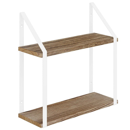 2 Tier Floating Shelves with White Brackets, Bathroom Wall Decor, 17x6, Burnt