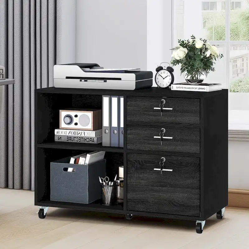 3 Drawers Mobile Filing Cabinet, Wood Lateral File Cabinet for Home Office