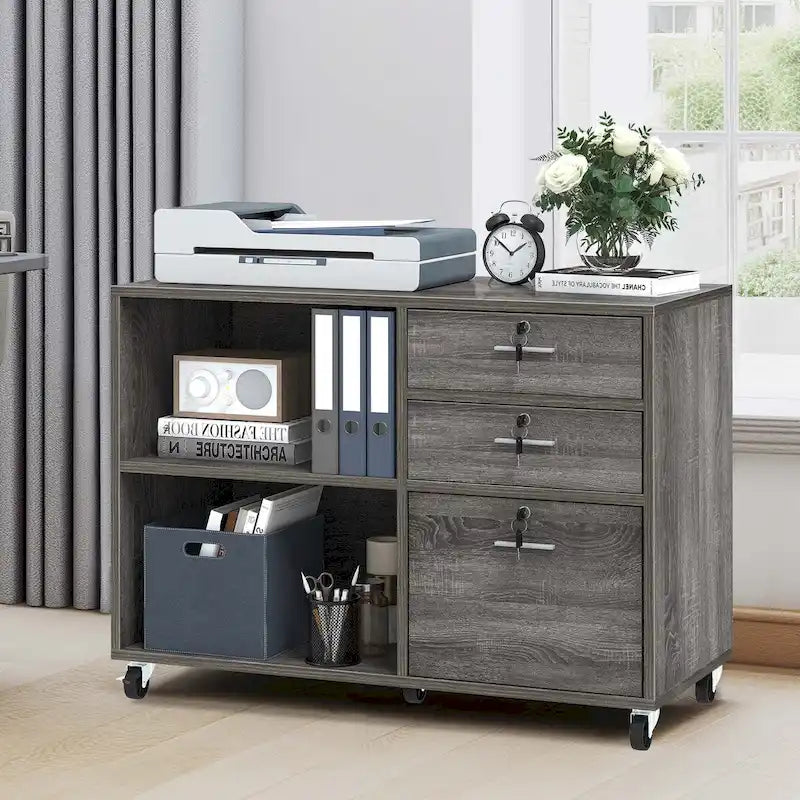 3 Drawers Mobile Filing Cabinet, Wood Lateral File Cabinet for Home Office