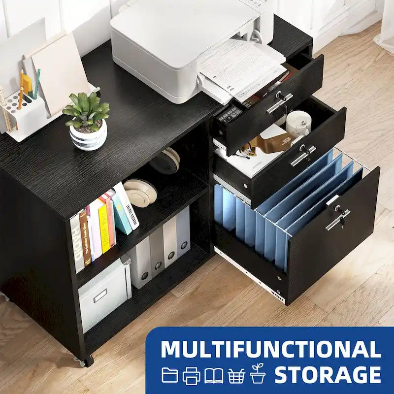 3 Drawers Mobile Filing Cabinet, Wood Lateral File Cabinet for Home Office