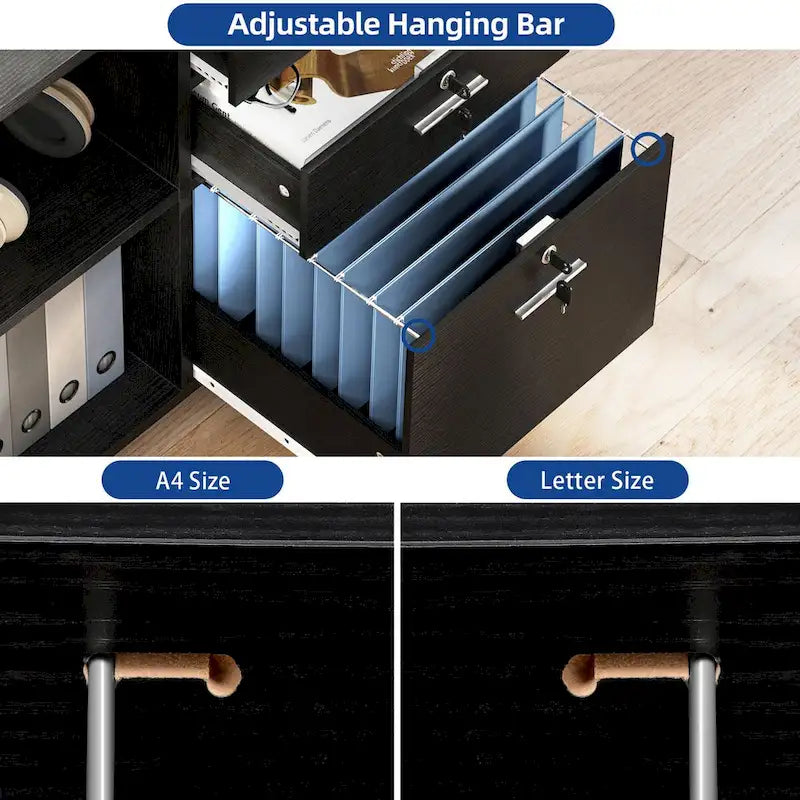 3 Drawers Mobile Filing Cabinet, Wood Lateral File Cabinet for Home Office
