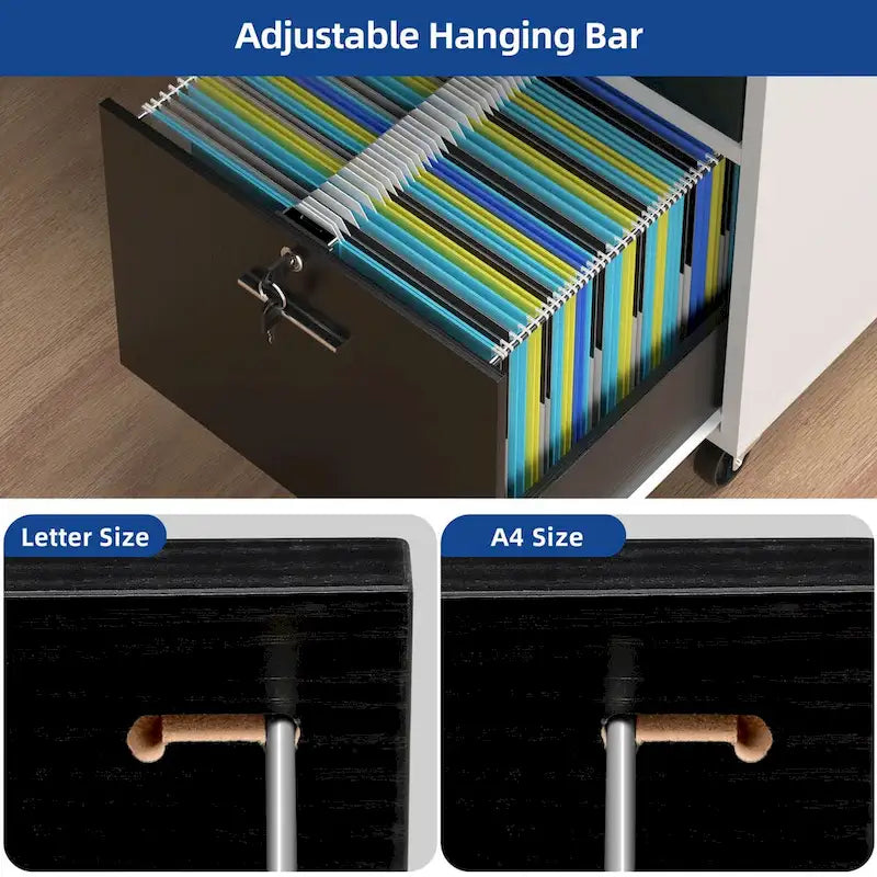3 Drawers Mobile Filing Cabinet, Wood Lateral File Cabinet for Home Office